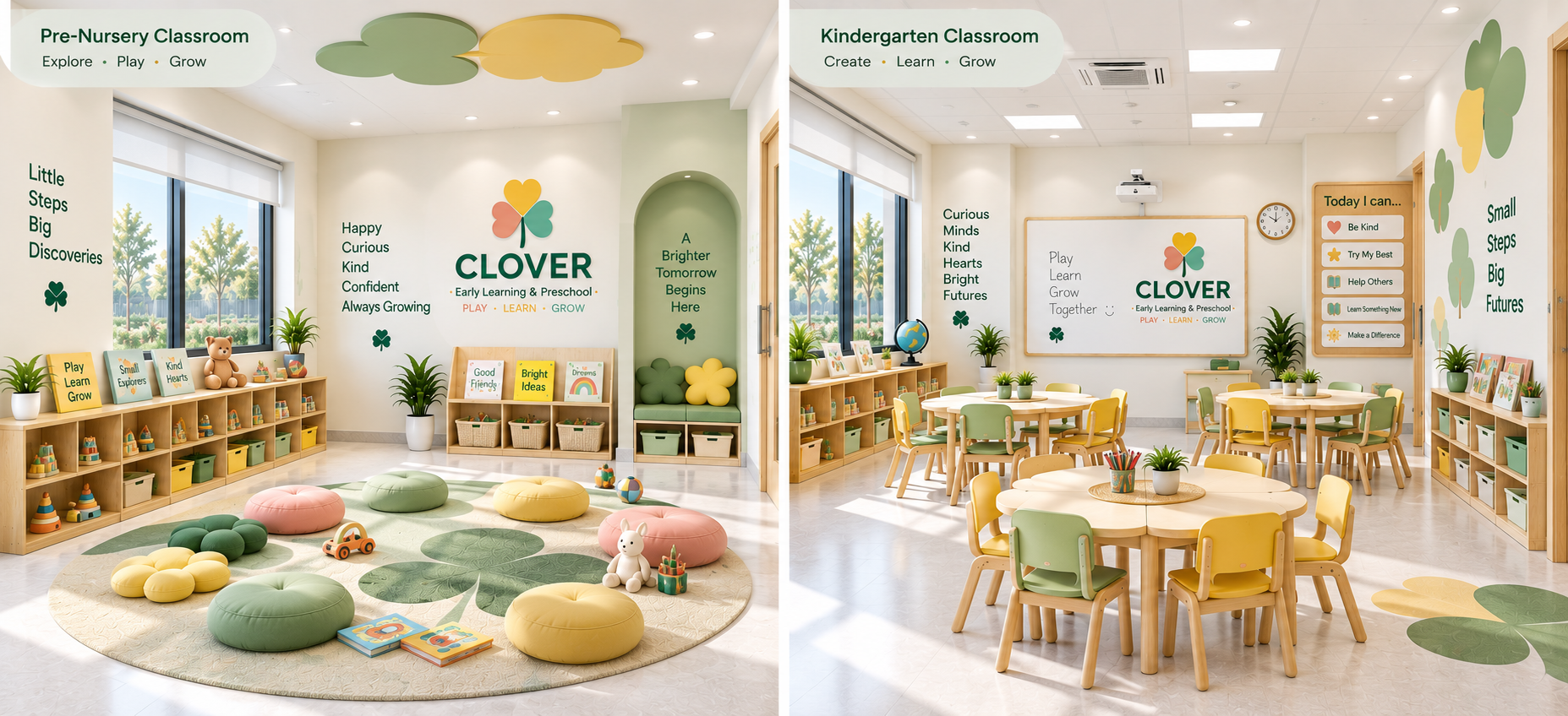 Engaged child exploring hands-on learning in a bright Clover classroom
